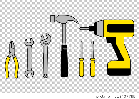 Tool set (pliers, spanner, adjustable wrench, hammer, screwdriver, impact driver) 118407799
