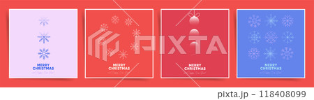 Set of minimalist Christmas posters with snowflake designs and soft pastel colors. Perfect for holiday greetings and festive decorations. 118408099