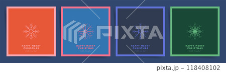 Set of minimalist Christmas posters with snowflake designs and bold colors. 118408102