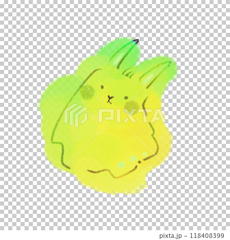 綠色七彩兔鬼水彩風格插畫素材 118408399