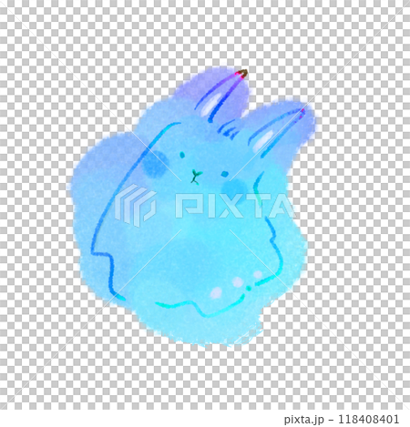 藍色七彩兔鬼水彩風格插畫素材 118408401