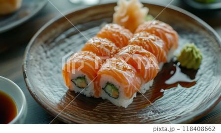 California sushi rolls with topped with sesame 118408662
