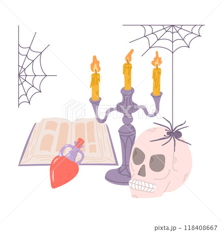 Halloween flat composition of hand drawn elements 118408667