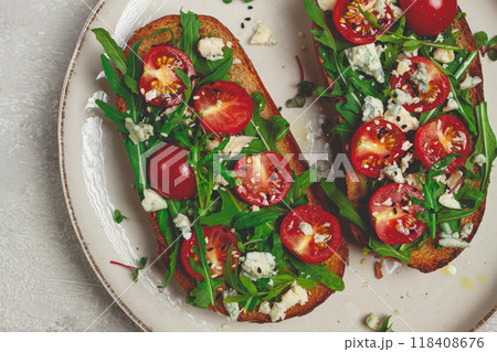 arugula sandwiches and cherry tomatoes, cheese with mold, breakfast, snack, homemade, arugula sandwiches and cherry tomatoes, cheese with mold, breakfast, snack, homemade, 118408676