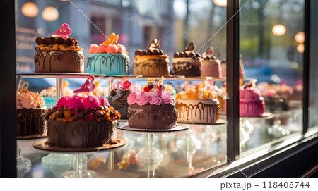 chocolate cake with cream and nuts 118408744