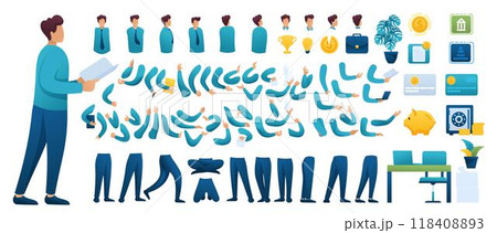Constructor for creating a Businessman N6. Create your own Businessman character with a Set of hands and feet. Flat 2D characters 118408893