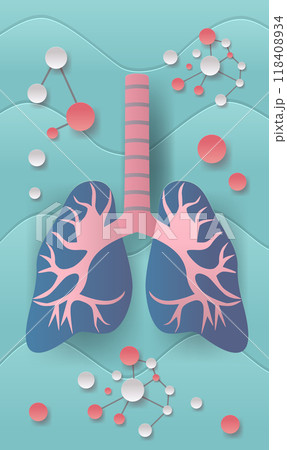 Human lungs with molecular structures anatomy medical concept blue pink background paper cut style 118408934