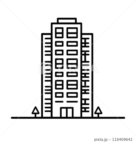 building icon or modern line symbol. Vector line art and icon design with bold outline. Black and white Pixel Perfect minimalistic symbol isolated white background. Silhouette simple thin sign 118409642
