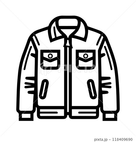 jacket icon or modern line symbol. Vector line art and icon design with bold outline. Black and white Pixel Perfect minimalistic symbol isolated white background. Silhouette simple thin sign 118409690