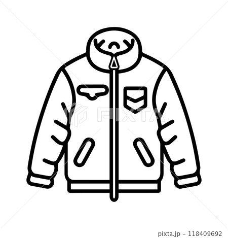 jacket icon or modern line symbol. Vector line art and icon design with bold outline. Black and white Pixel Perfect minimalistic symbol isolated white background. Silhouette simple thin sign 118409692