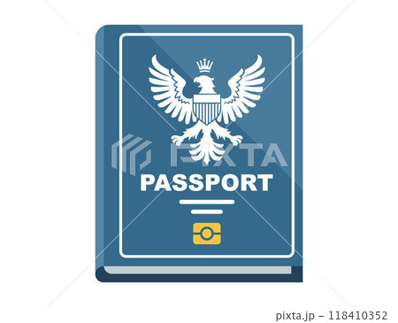 blue passport with coat of arms. 118410352
