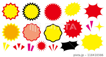 ギザギザ　爆発　気づき　フレーム　あしらい　セット　赤　黄　黒　ピンク	 118410386