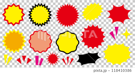 ギザギザ　爆発　気づき　フレーム　あしらい　セット　赤　黄　黒　ピンク	 118410386