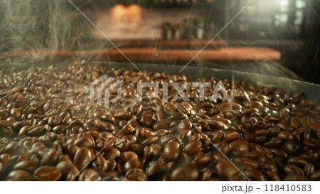 Roasted coffee beans heap. 118410583