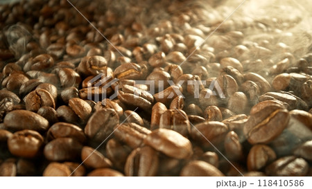 Roasted coffee beans on heap. Roasted coffee beans on heap. 118410586