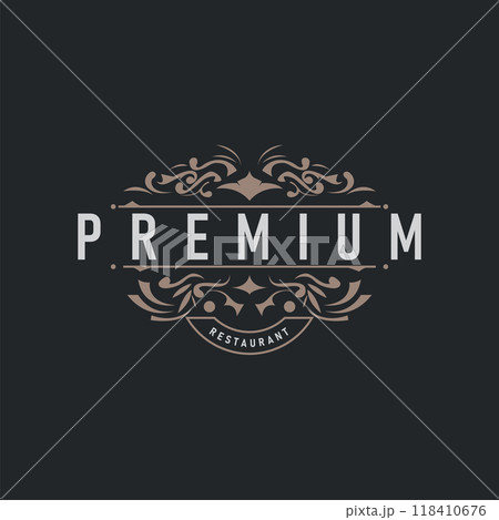 luxury simple line ornament decoration logo design with vintage retro illustration templet 118410676