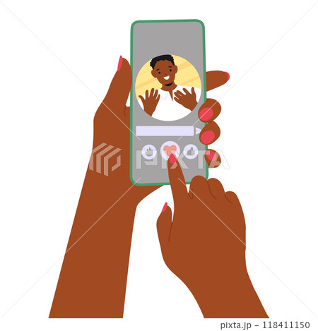 Character Hands Holding Smartphone Showing Social Media Interaction On Screen Capturing Digital Connection Character Hands Holding Smartphone Showing Social Media Interaction On Screen Capturing Digital Connection 118411150