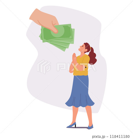 Hand Offering Money To A Woman Symbolizing Financial Control And Manipulation, Cartoon People Vector Illustration 118411180