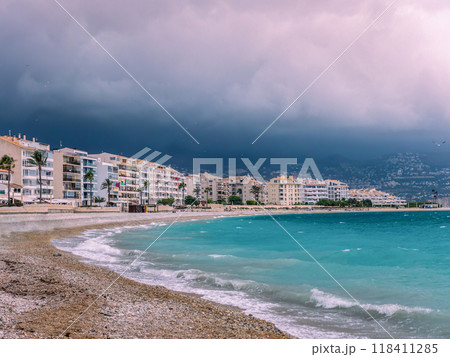 A view of coastal resort town Altea, just before a storm, Spain A view of coastal resort town Altea, just before a storm, Spain 118411285