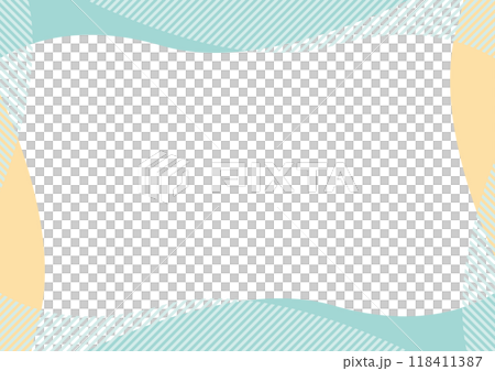 抽象的　緑　黄色　ストライプ　ウェーブ　フレーム	 118411387