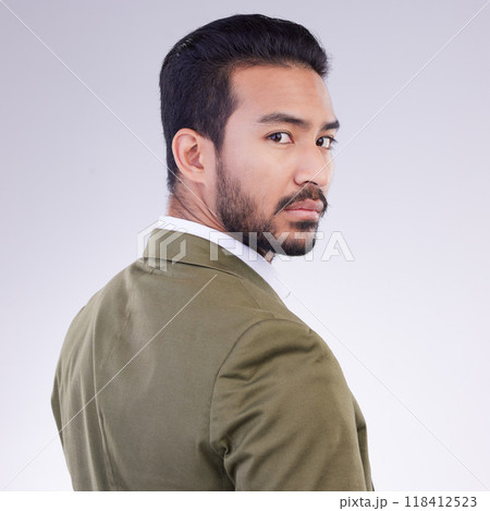 Portrait, business and Asian man with confidence, success and concentration against a studio background. Face, Japanese male employee and consultant with growth, leadership skills and management Portrait, business and Asian man with confidence, success and concentration against a studio background. Face, Japanese male employee and consultant with growth, leadership skills and management 118412523