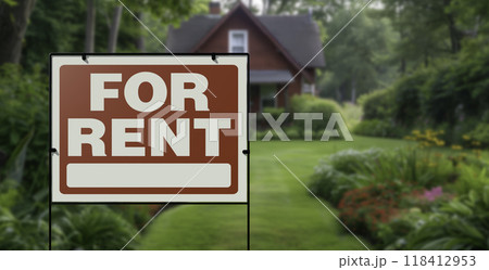For Rent Real Estate Yard Sign in Front of House. 118412953