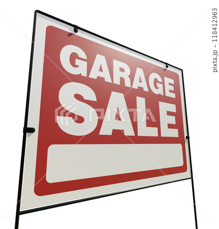 Right Facing Garage Sale Yard Sign Isolated on a White Background. Right Facing Garage Sale Yard Sign Isolated on a White Background. 118412963