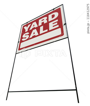 Left Facing Yard Sale Lawn Sign Isolated on a White Background. Left Facing Yard Sale Lawn Sign Isolated on a White Background. 118412975
