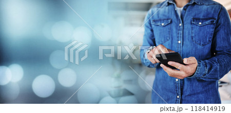 Banner, businessman or hands texting on a phone for social media, internet post or notification in office. Digital, mockup space or entrepreneur texting or searching for online shopping on mobile app Banner, businessman or hands texting on a phone for social media, internet post or notification in office. Digital, mockup space or entrepreneur texting or searching for online shopping on mobile app 118414919