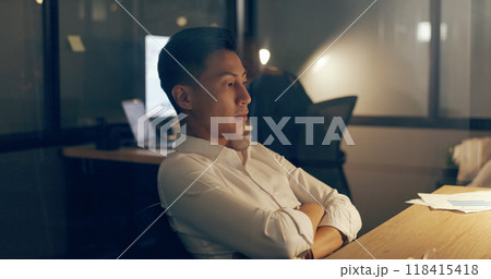 Tired, businessman and bored working night in office with burnout, fatigue or frustrated with corporate overtime. Exhausted, employee and man at desk thinking of proposal or late deadline in Tokyo Tired, businessman and bored working night in office with burnout, fatigue or frustrated with corporate overtime. Exhausted, employee and man at desk thinking of proposal or late deadline in Tokyo 118415418