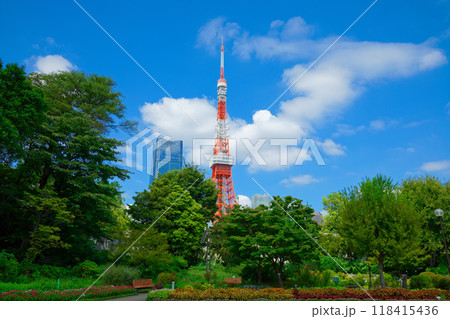 東京タワーと青い空に白い雲　麻布台ヒルズあり 118415436