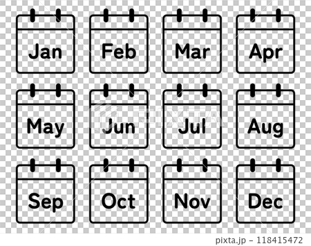 12 個月日曆圖示集，線寬可調 118415472