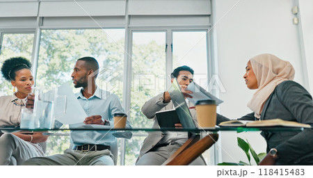 Meeting, teamwork for problem solving and group of business people in a boardroom together for strategy. Collaboration, paper or diversity with an employee team in an office for game plan discussion Meeting, teamwork for problem solving and group of business people in a boardroom together for strategy. Collaboration, paper or diversity with an employee team in an office for game plan discussion 118415483