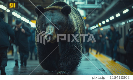 駅のホームを歩くクマ 駅のホームを歩くクマ 118418802