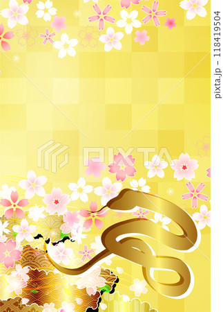 巳　年賀状　桜　背景	 118419504