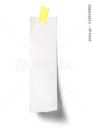 黄色いテープで留められた細長い紙片。レシート 118419900