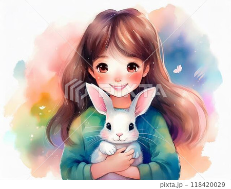 ウサギと女の子のイラスト素材 [118420029] - PIXTA