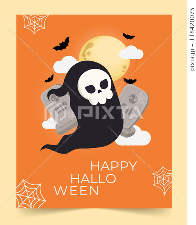 Halloween ghost and gravestones with full moon. Vector illustrations. 118420075