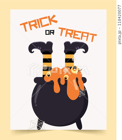 Trick or Treat design with witch in cauldron. Vector illustrations. 118420077