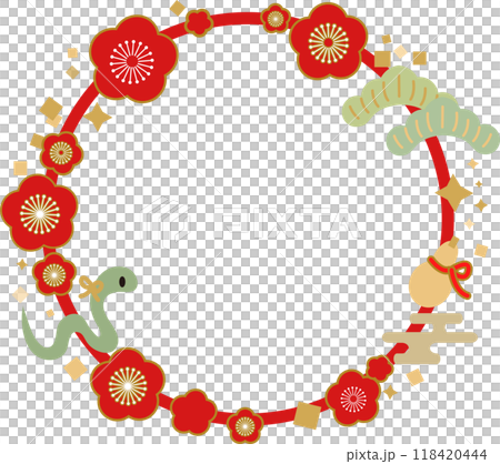 Red and red plum blossom round frame 2025 New Year's card material 118420444