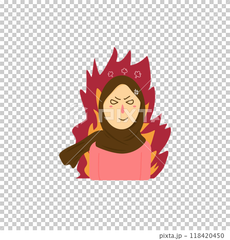 young angry woman with steam blowing from head  118420450