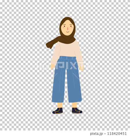 young muslim women wearing trendy clothes and hijab 118420451