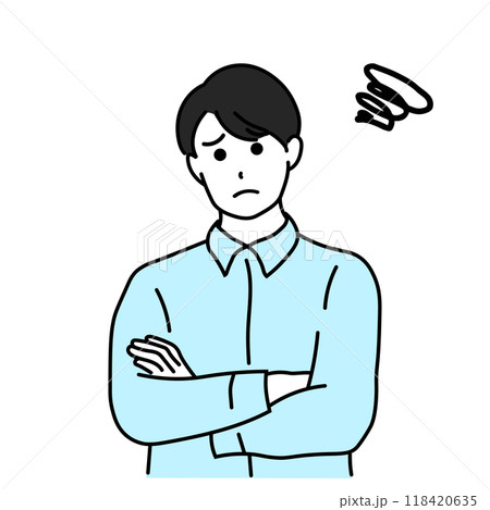 シャツを着た若い男性が悩んでいるイラスト 118420635