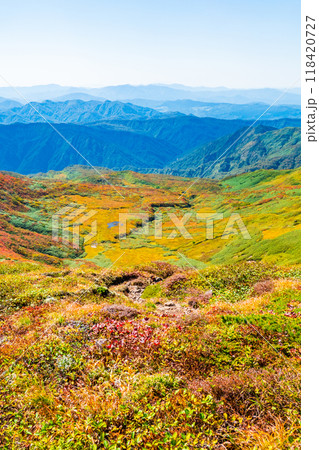 焼石岳山頂からの眺め:紅葉と草紅葉 焼石岳山頂からの眺め:紅葉と草紅葉 118420727