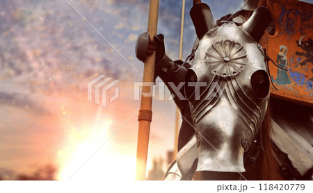 Portrait of War Horse in Armor Portrait of War Horse in Armor 118420779