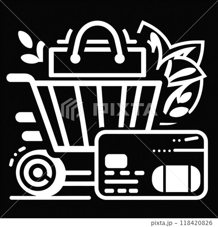 White hopping logo on black background White hopping logo on black background 118420826