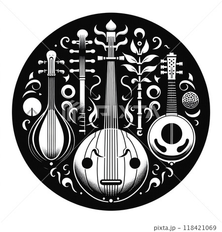 Black and white Musical Instruments Logo Icon 118421069