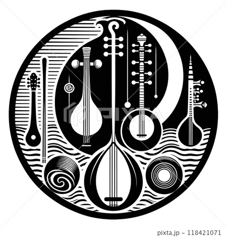 Black and white Musical Instruments Logo Icon 118421071