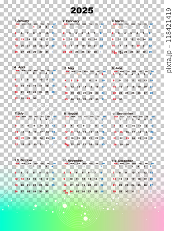 Gradient calendar for 2025 118421419