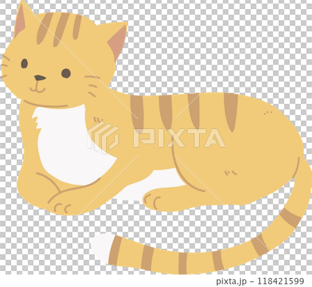 Adorable Kawaii Style Orange Cat Sitting and Lying on the Ground. Cartoon Illustration for Cat Lovers Adorable Kawaii Style Orange Cat Sitting and Lying on the Ground. Cartoon Illustration for Cat Lovers 118421599